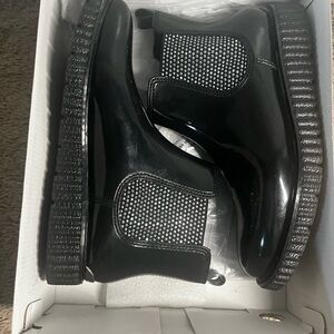 Michael Kors Black Patent Chelsea Rain Boots with Studded Elastic Panels